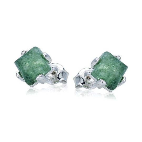 Clous d'oreilles en aventurine verte carrée, en argent 925 rhodié