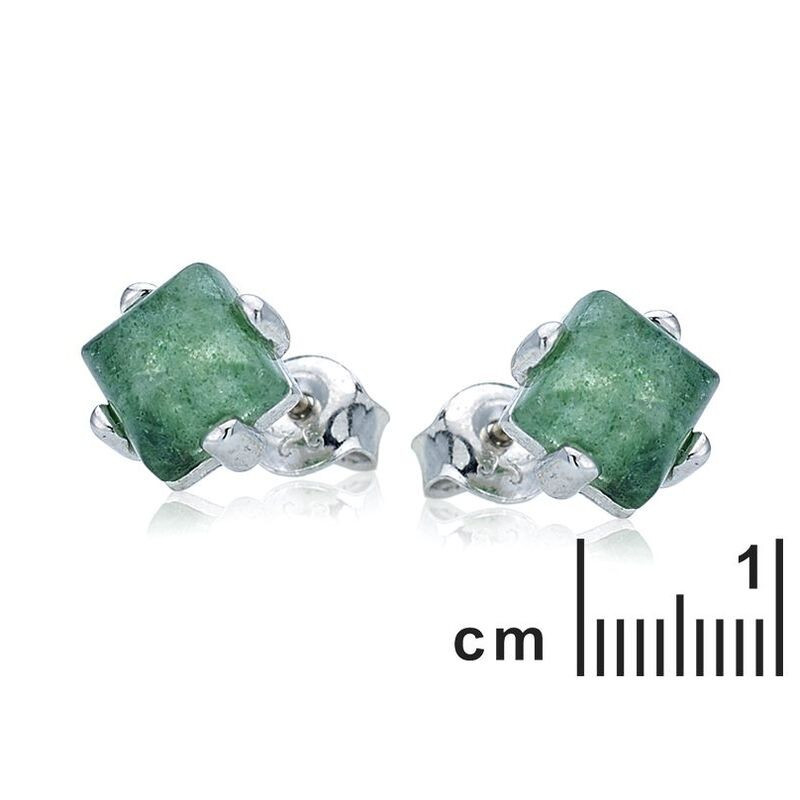 Pendientes cuadrados de aventurina verde, en plata 925 rodiada.