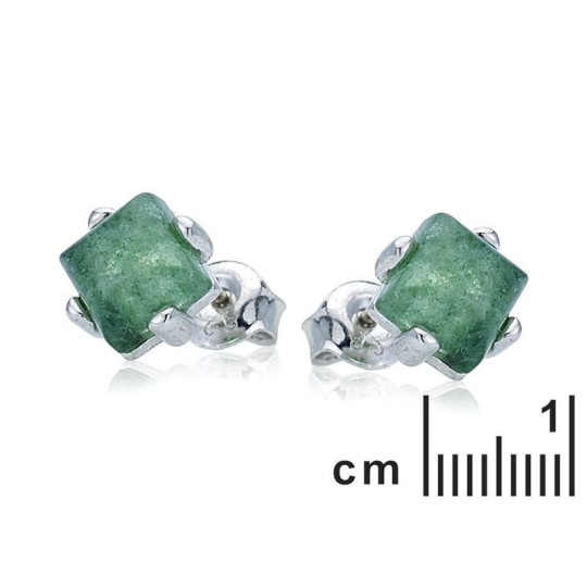 Clous d'oreilles en aventurine verte carrée, en argent 925 rhodié
