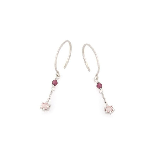 Pendientes de cuarzo rosa y granate, en plata 925 rodiada