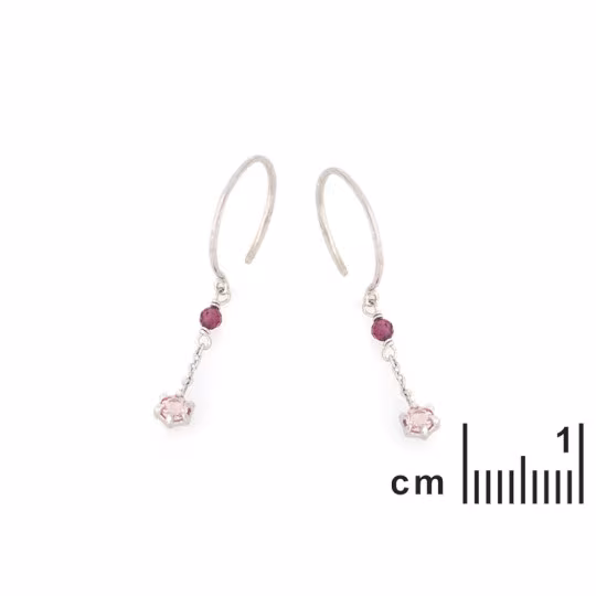 Rose quartz and garnet earrings, in rhodium-plated 925 silver