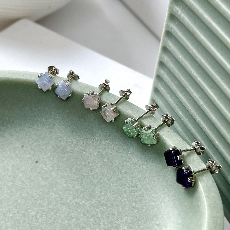 Boucles d'oreilles en agate naturelle, en argent 925 rhodié