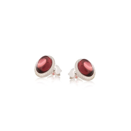 Oval natural red garnet stud earrings, in aged 925 silver