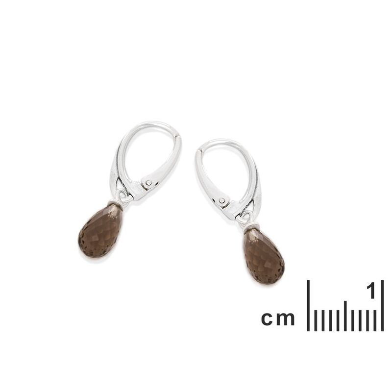 Boucles d'oreilles en quartz fumé brun naturel goutte, en argent 925 rhodié