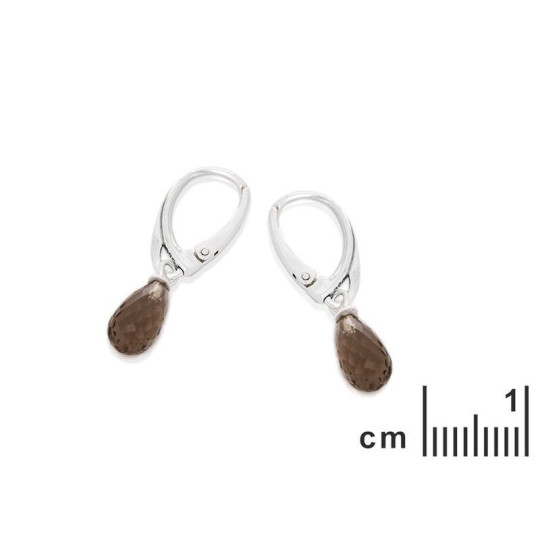 Boucles d'oreilles en quartz fumé brun naturel goutte, en argent 925 rhodié