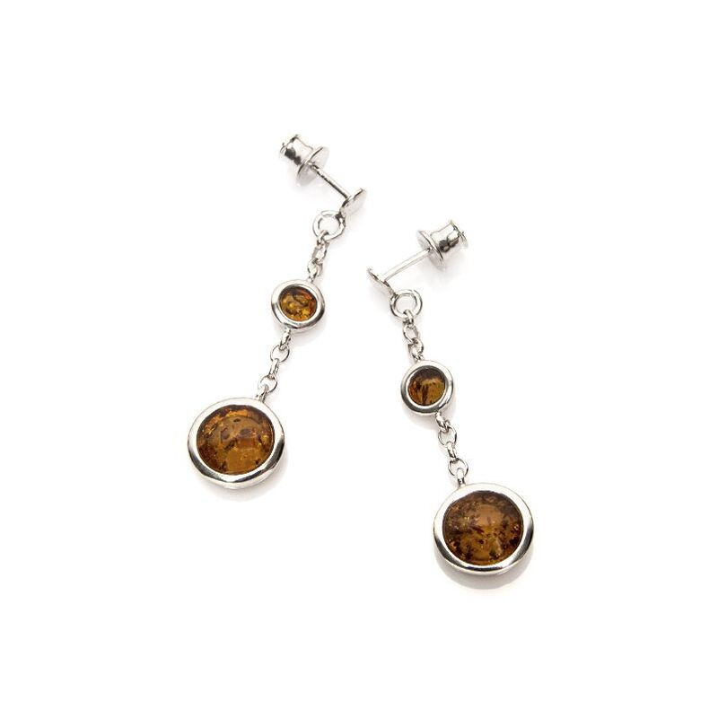 Boucles d'oreilles pendantes en ambre de la mer Baltique, en argent 925 rhodié