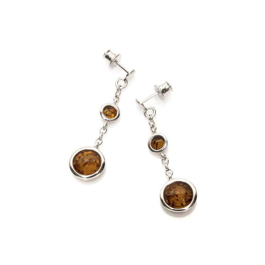 Boucles d'oreilles pendantes en ambre de la mer Baltique, en argent 925 rhodié