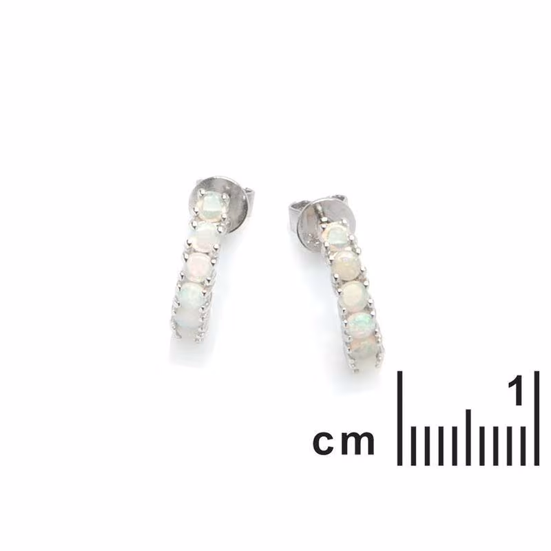 Round Australian white opal stud earrings, rhodium-plated 925 silver