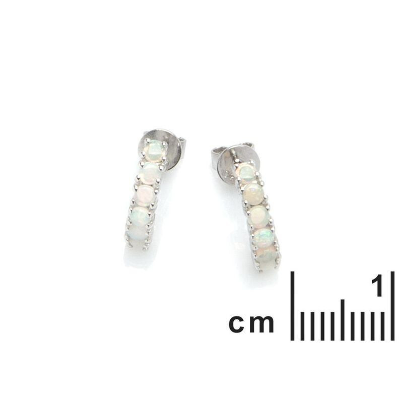 Runde Ohrstecker mit australischem weißem Opal, rhodiniertes 925er Silber
