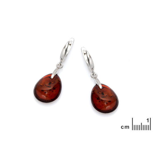 Boucles d'oreilles pendantes en ambre cognac navette, en argent 925 rhodié