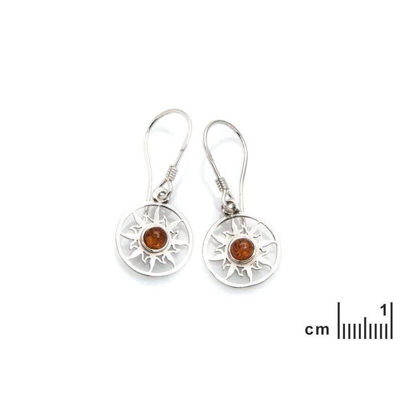 Boucles d'oreilles en ambre de la mer Baltique rond, en argent 925 rhodié
