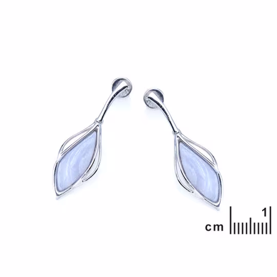 Orecchini pendenti in agata blu con pizzo, argento 925 rodiato