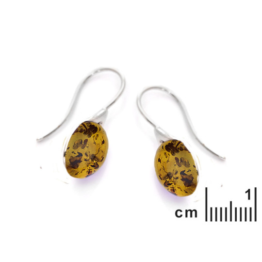 Boucles d'oreilles en ambre cognac naturel ovale, en argent 925 rhodié