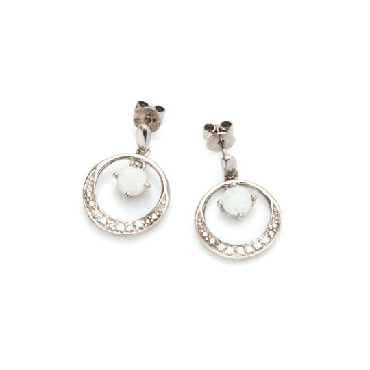 Orecchini pendenti in opale e ossido di zirconio, argento 925 rodiato