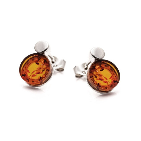 Clous d'oreilles en ambre cognac de la mer Baltique, en argent 925 rhodié