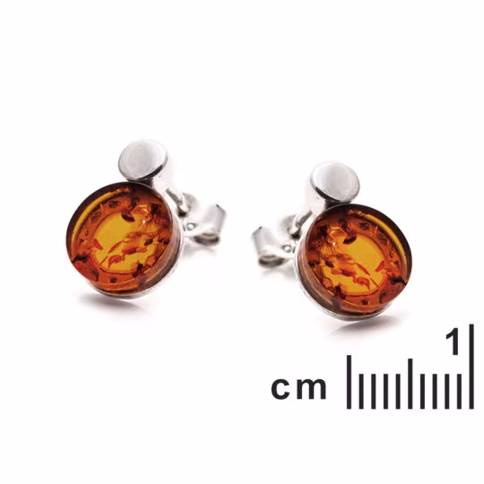 Clous d'oreilles en ambre cognac de la mer Baltique, en argent 925 rhodié