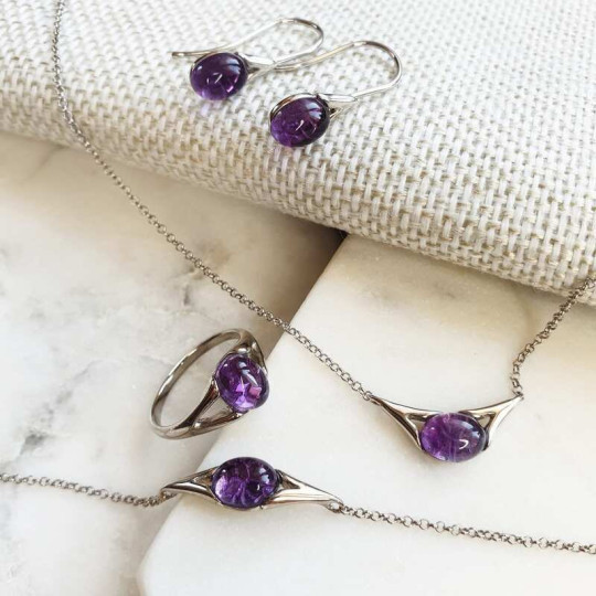 Amethyst Ohrringe, rhodiniertes 925 Silber