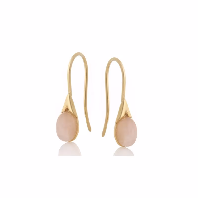 Boucles d'oreilles en quartz rose naturel, en argent 925 doré