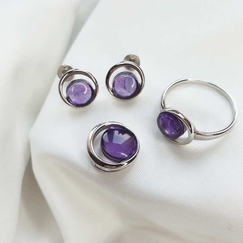 Natural amethyst earrings, rhodium-plated 925 silver