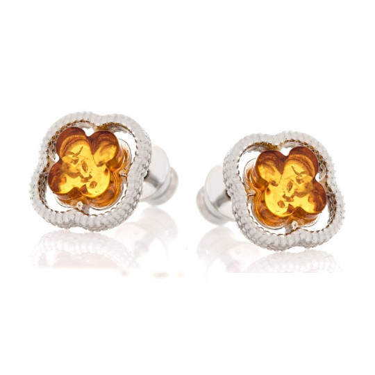 Boucles d'oreilles en ambre de la mer Baltique, en argent 925 rhodié