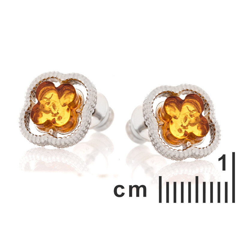 Boucles d'oreilles en ambre de la mer Baltique, en argent 925 rhodié