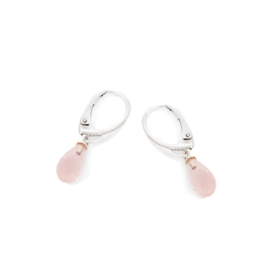 Boucles d'oreilles pendantes en quartz rose goutte, en argent 925 rhodié