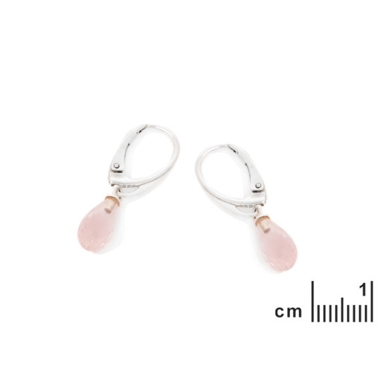 Boucles d'oreilles pendantes en quartz rose goutte, en argent 925 rhodié