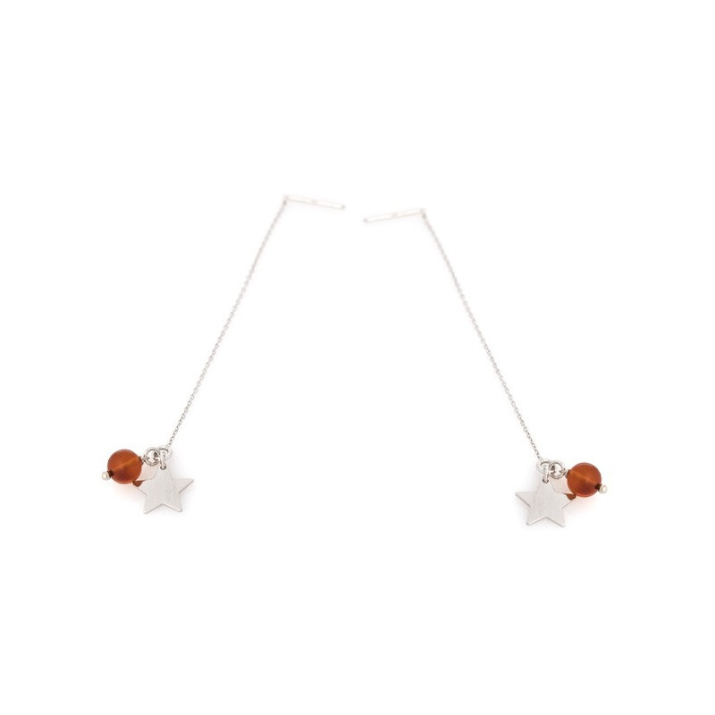 Pendientes de bola de ámbar color coñac, plata 925 rodiada