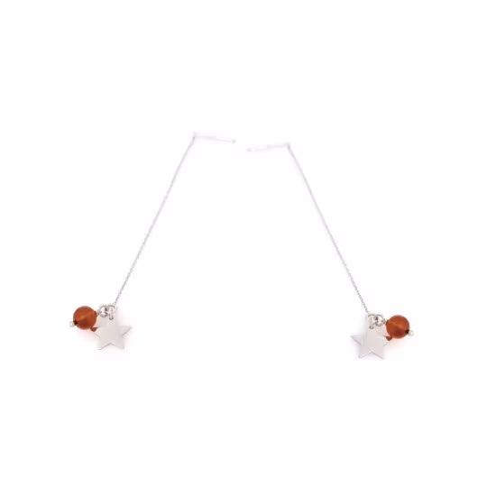 Boucles d'oreilles pendantes en ambre cognac boule, en argent 925 rhodié