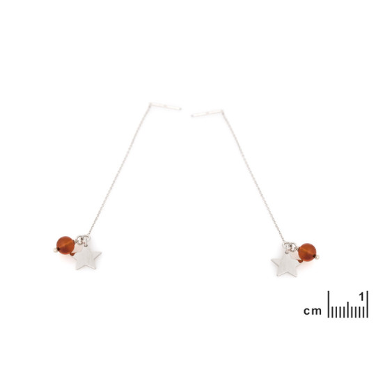 Pendientes de bola de ámbar color coñac, plata 925 rodiada