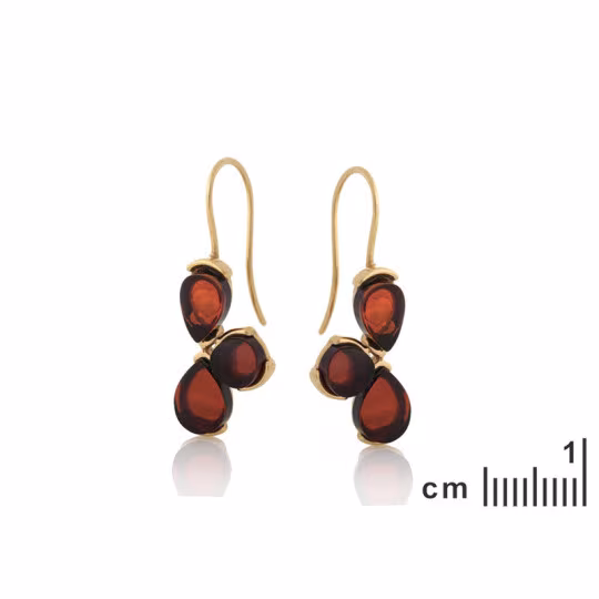 Boucles d'oreilles pendantes en ambre cognac naturel goutte, en argent 925 doré