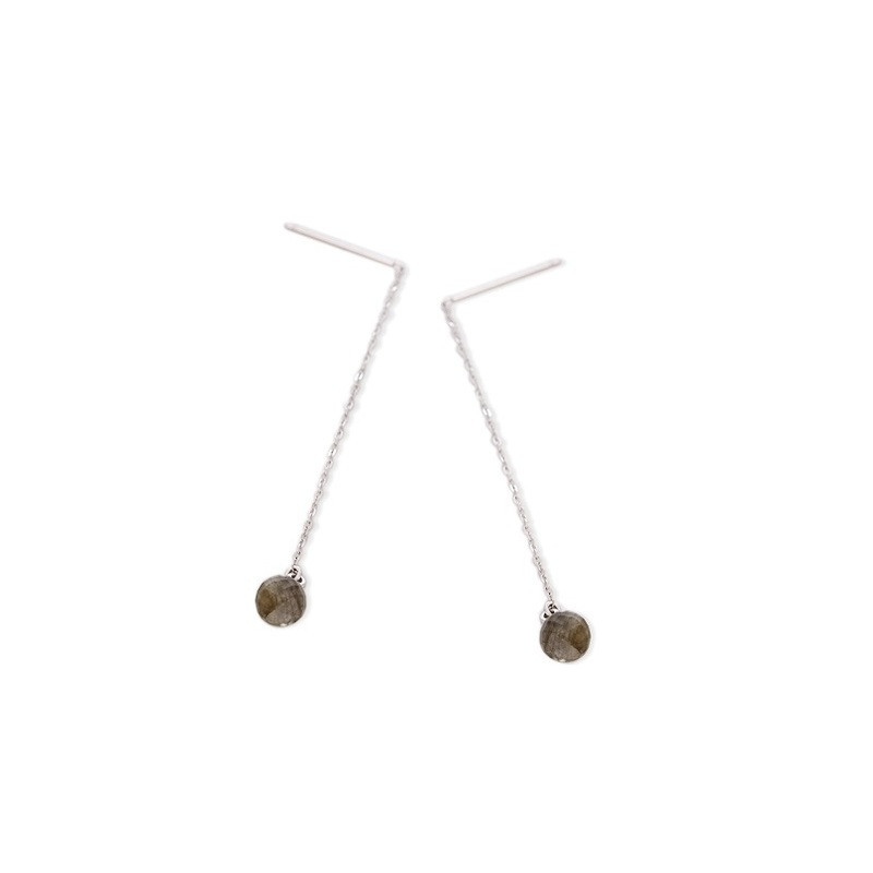 Boucles d'oreilles pendantes en labradorite boule, en argent 925 rhodié