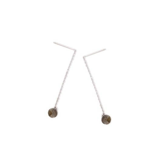 Boucles d'oreilles pendantes en labradorite boule, en argent 925 rhodié
