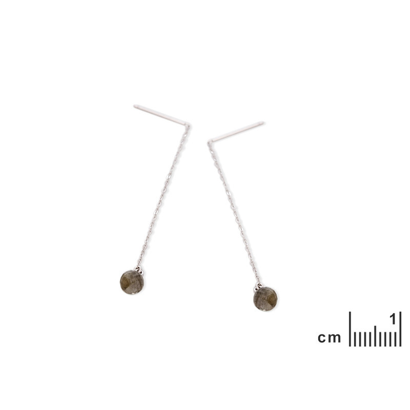 Boucles d'oreilles pendantes en labradorite boule, en argent 925 rhodié