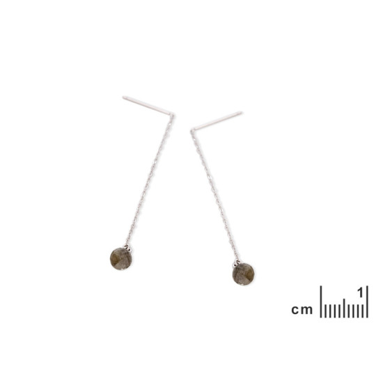 Boucles d'oreilles pendantes en labradorite boule, en argent 925 rhodié