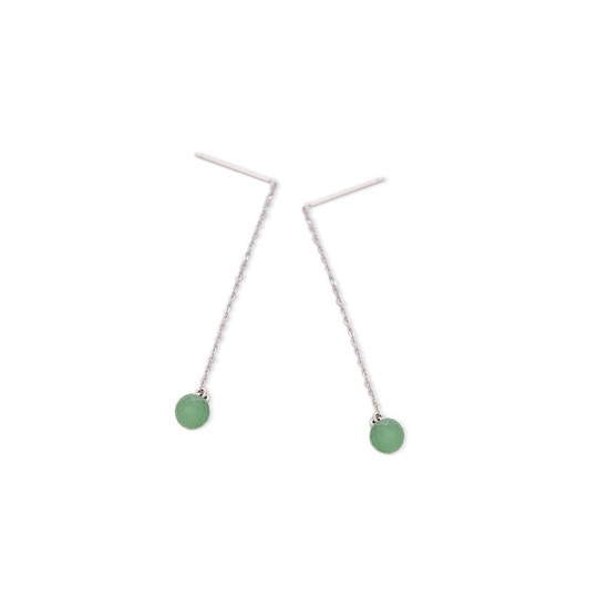 Boucles d'oreilles pendantes en aventurine boule, en argent 925 rhodié
