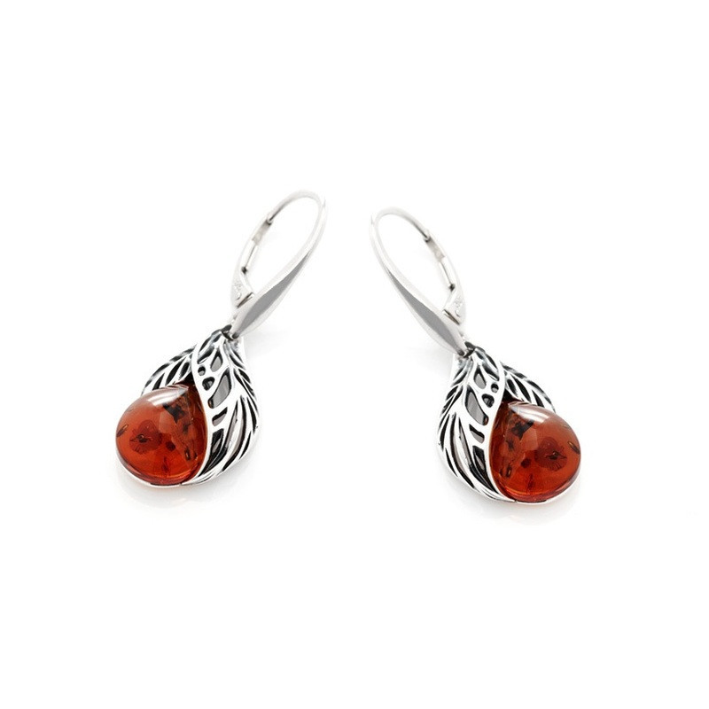 Boucles d'oreilles en ambre cognac de la mer Baltique, en argent 925 vieilli