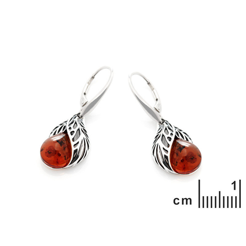 Boucles d'oreilles en ambre cognac de la mer Baltique, en argent 925 vieilli