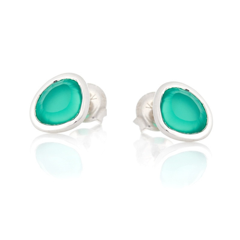 Clous d'oreilles en onyx vert naturel irrégulier, en argent 925 rhodié