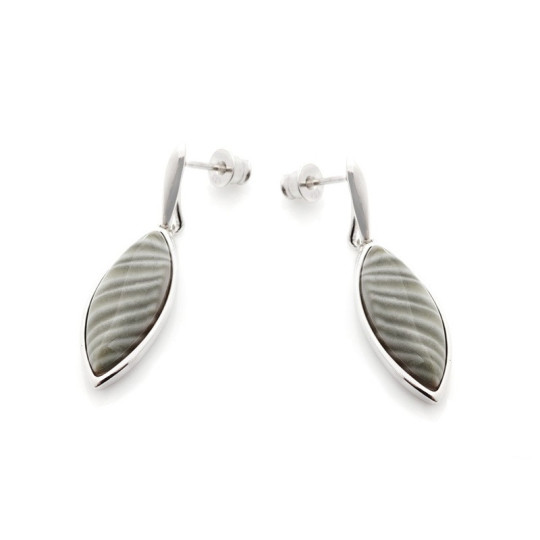 Boucles d'oreilles pendantes en silex rayé navette, en argent 925 rhodié