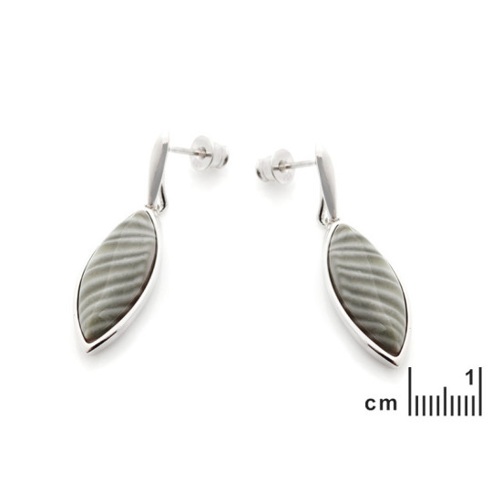 Boucles d'oreilles pendantes en silex rayé navette, en argent 925 rhodié