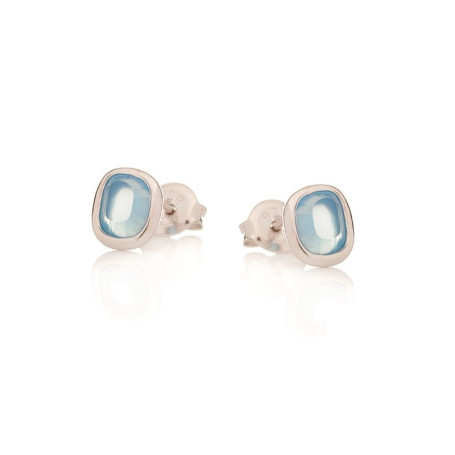 Irregular blue chalcedony stud earrings, in rhodium-plated 925 silver