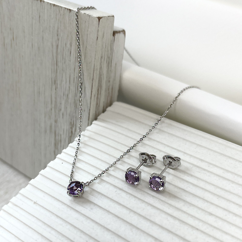 Pendientes ovalados de amatista morada, plata 925 rodiada