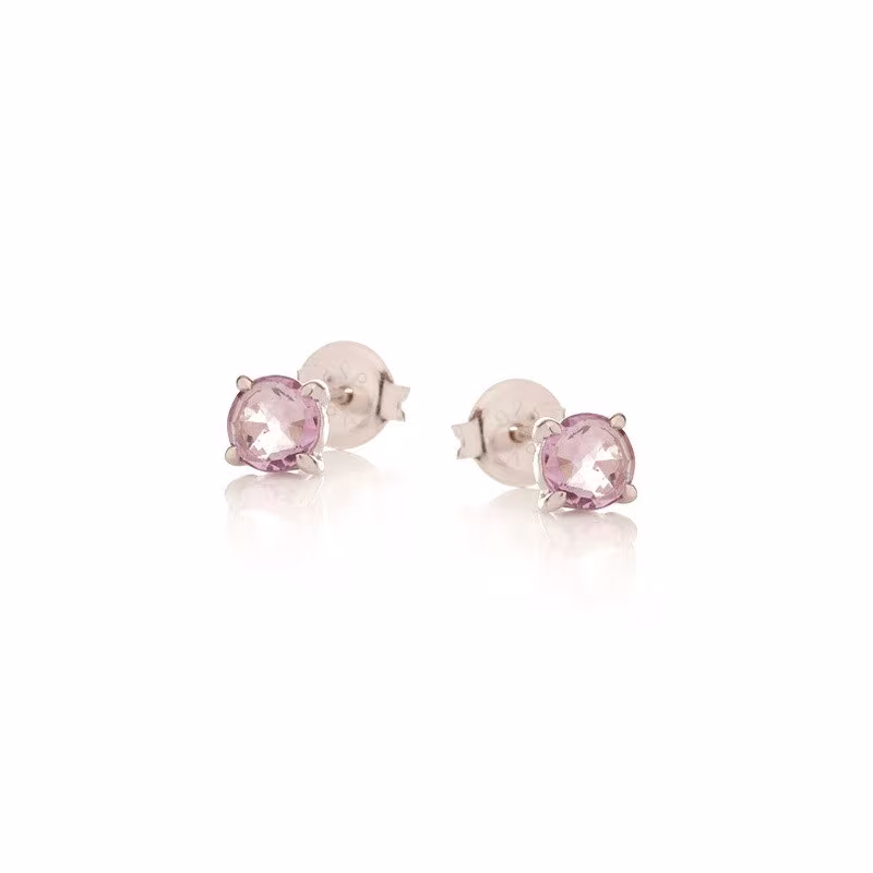 Oval purple amethyst stud earrings, rhodium-plated 925 silver