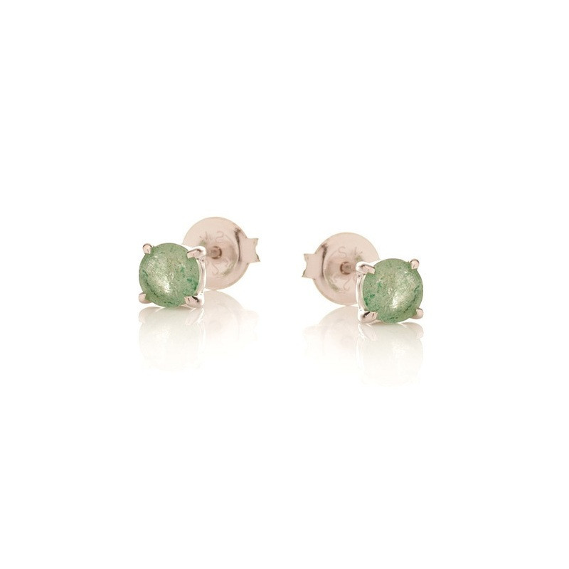 Clous d'oreilles en quartz vert naturel rond, en argent 925 rhodié