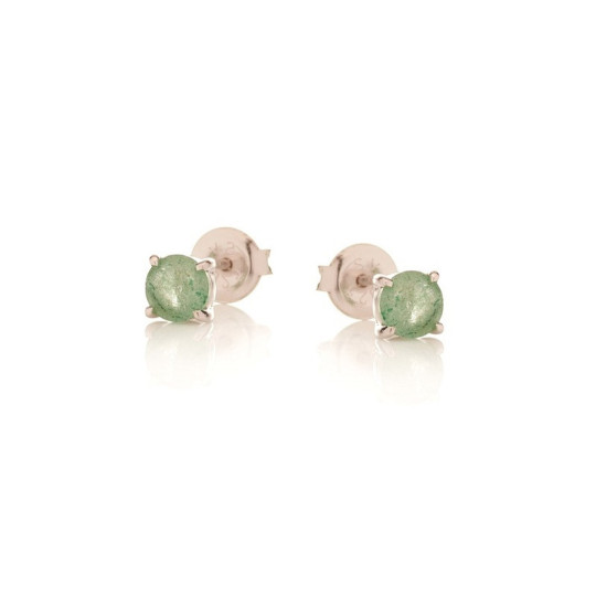 Clous d'oreilles en quartz vert naturel rond, en argent 925 rhodié