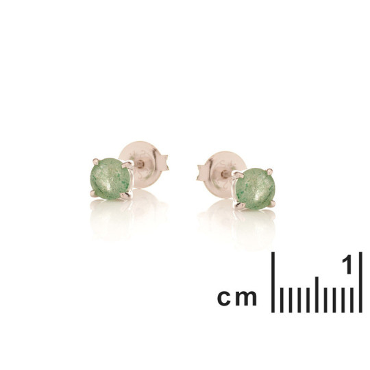 Clous d'oreilles en quartz vert naturel rond, en argent 925 rhodié