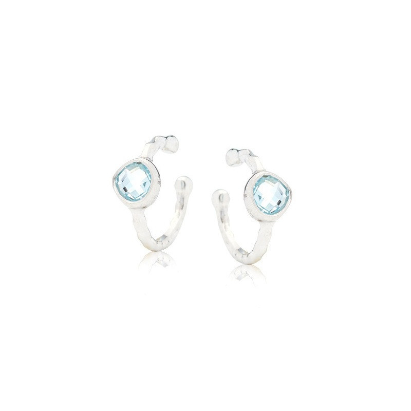 Piercings d'oreilles en topaze bleue naturelle, en argent 925 rhodié