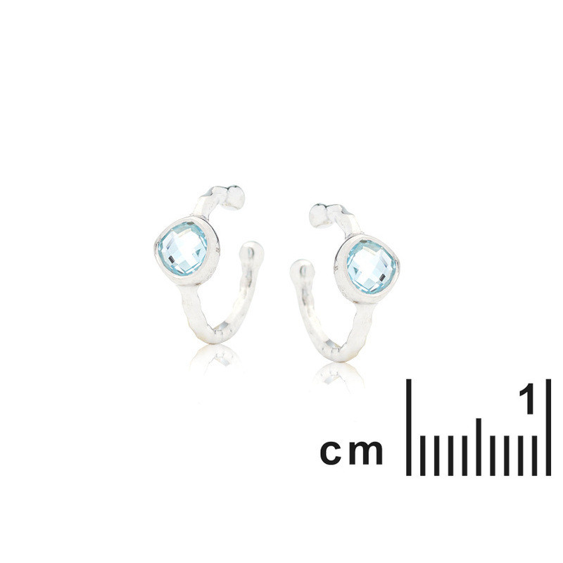 Natural blue topaz ear piercings, rhodium-plated 925 silver