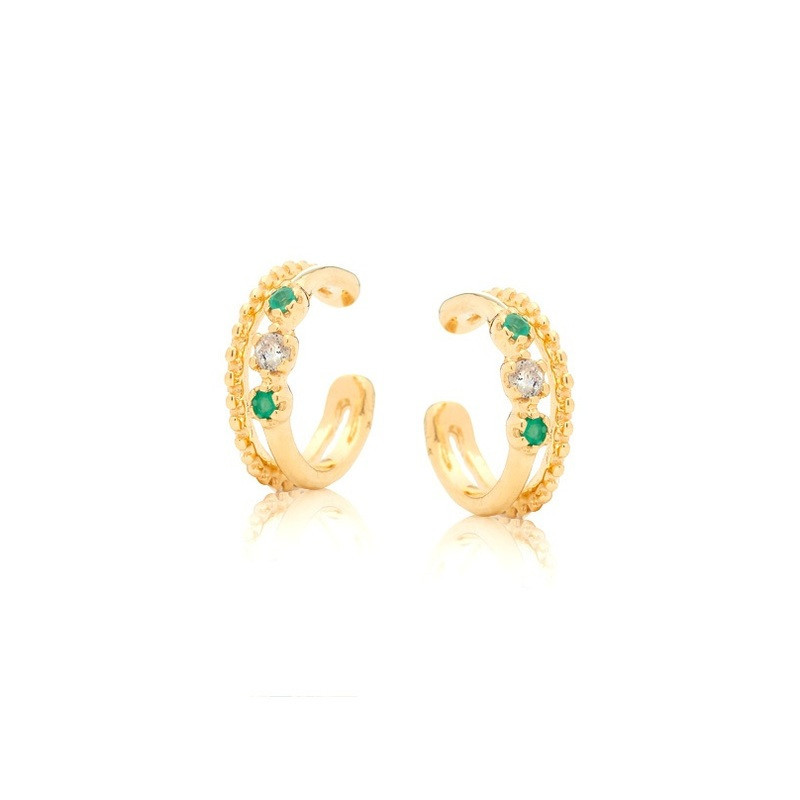 Piercings de oreja de labradorita y ónix verde, en plata 925 dorado